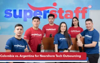 SuperStaff agents ready to take on questions on Colombia vs. Argentina for nearshore outsourcing.