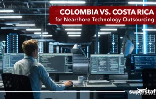 Colombia vs Costa Rica for nearshore: An image shows a tech representative working on a computer.