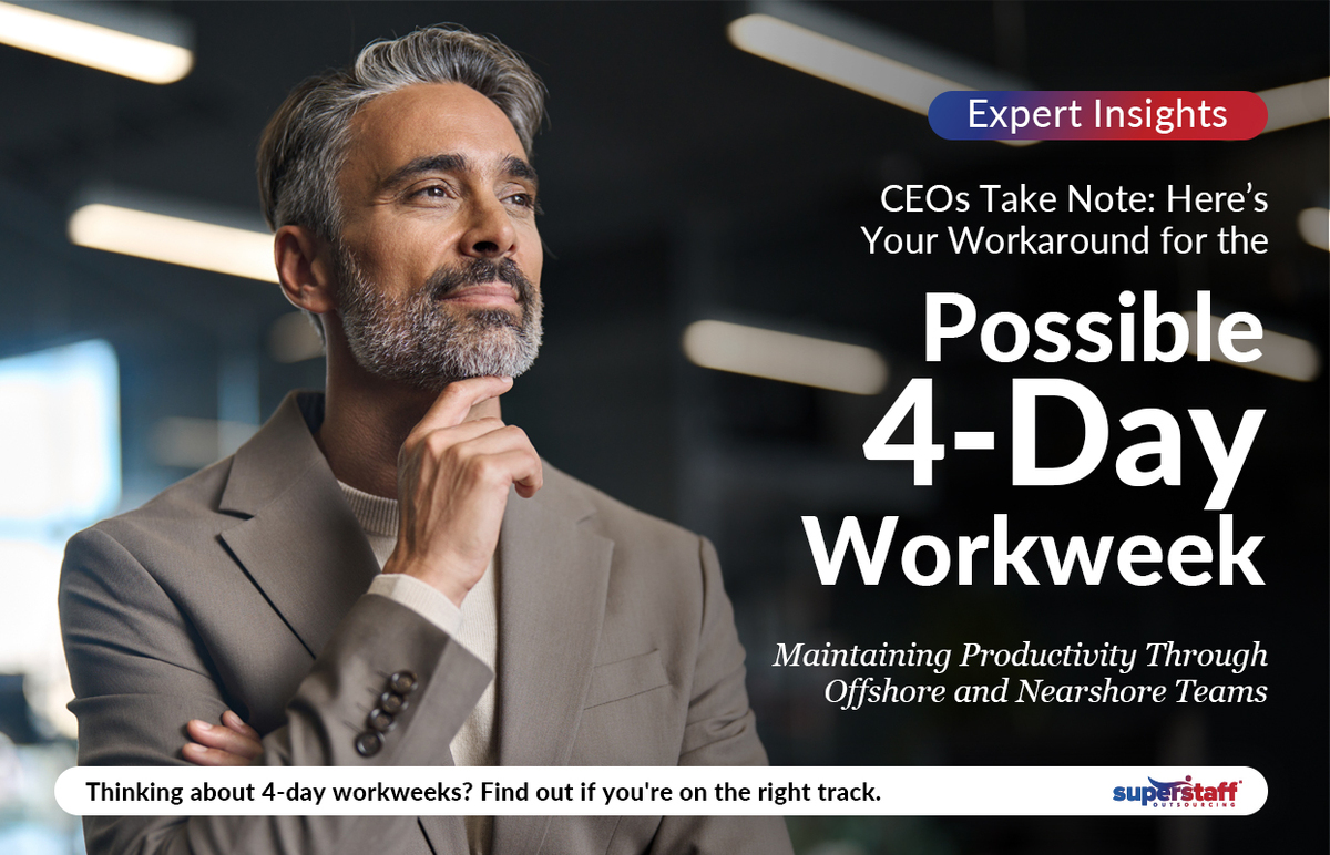 A CEO is thining. Image caption reads: CEO take Note: Here's Your Workaround to a Possible 4-Day Workweek.