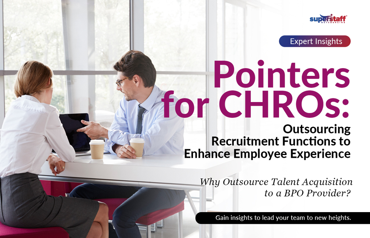 Two Chief Human Resources Officer are discussing inside a boardroom. Image caption reads: Recruitment Process Outsourcing: Pointers for CHROs.