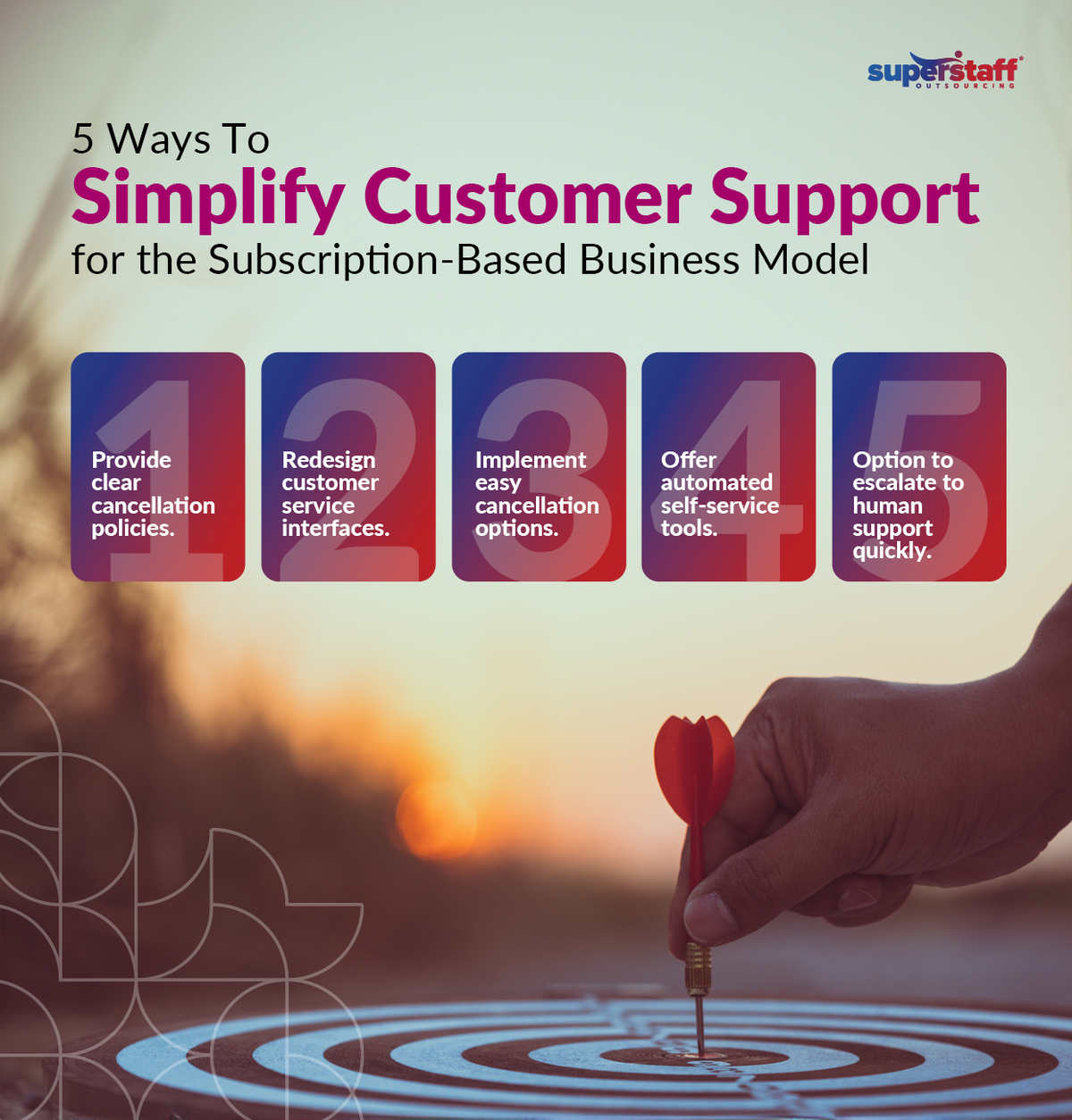 A dart board representing simplification process of customer support.