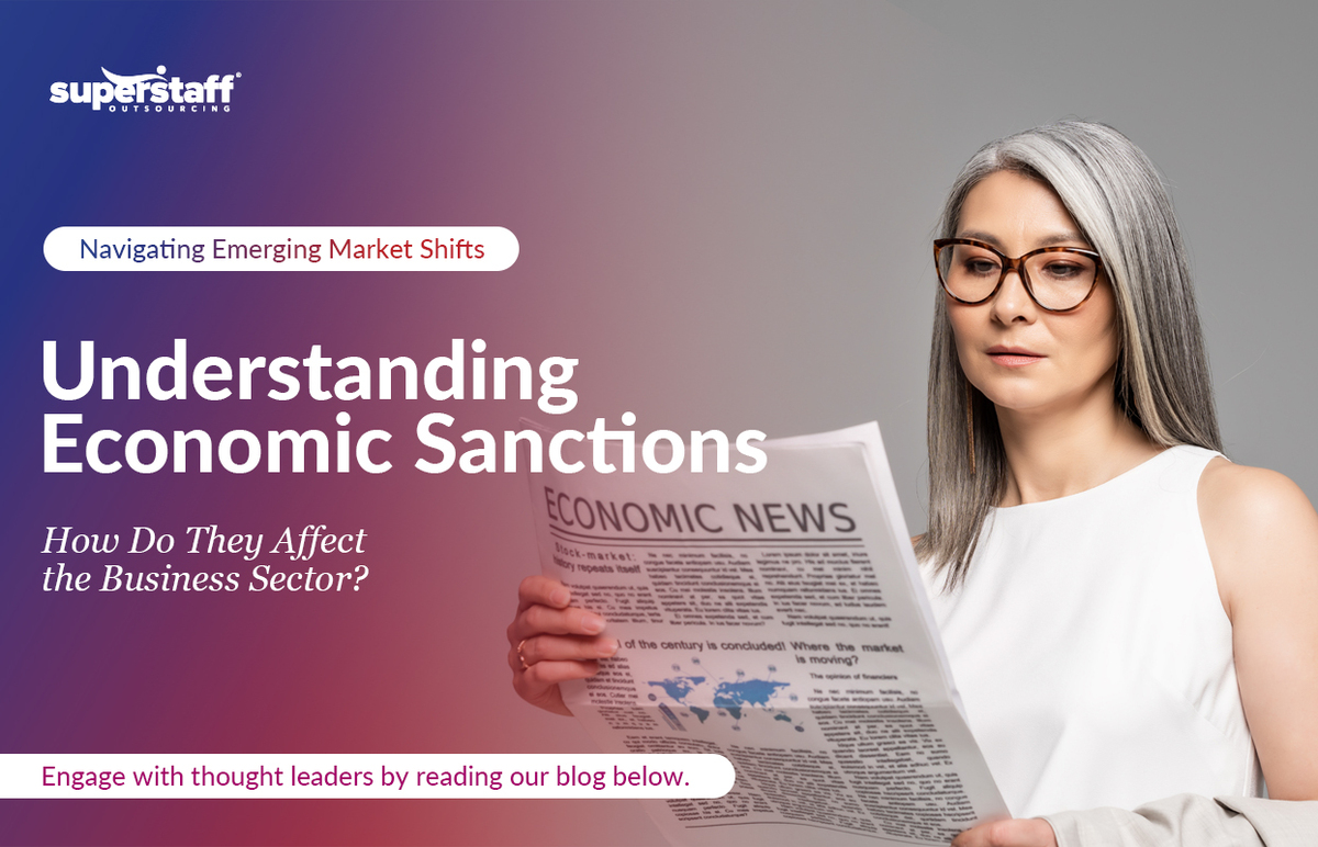 An executive is reading a newspaper. Image caption reads: Understanding Economic Sanctions: How Do They Affect the Business Sector?