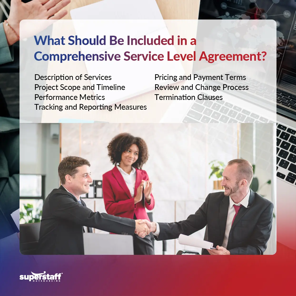 An infographic showing what needs to be included in a Service Level Agreement.