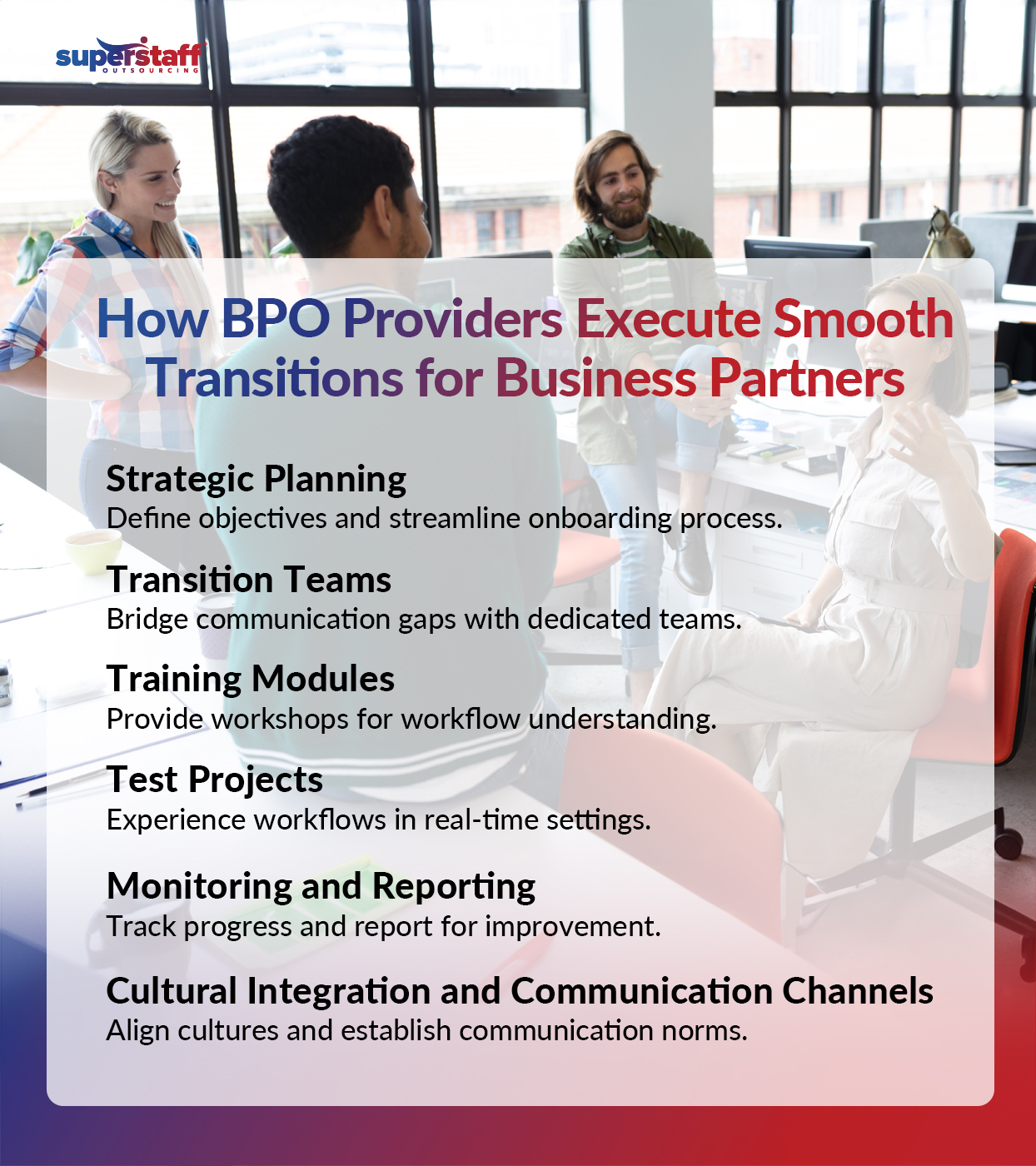 An infographic showing critical steps in the BPO onboarding process.