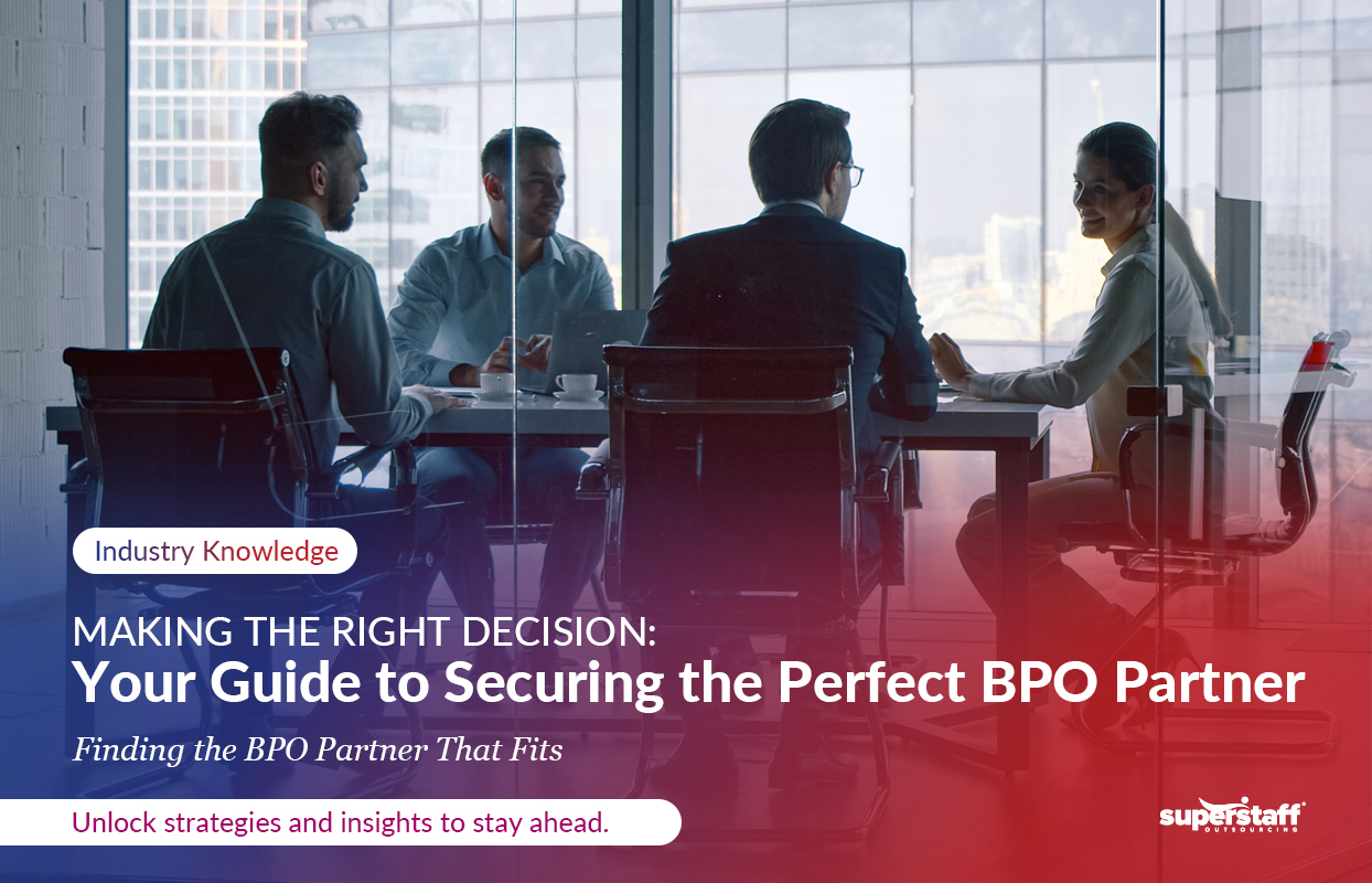 The image shows an executive meeting between a BPO company and their client.