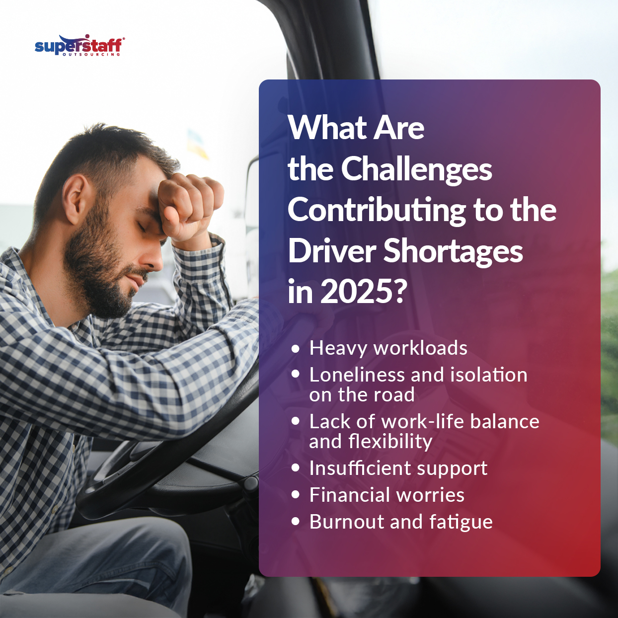 An infographic showing the challenges fueling the driver shortage among dispatching companies.