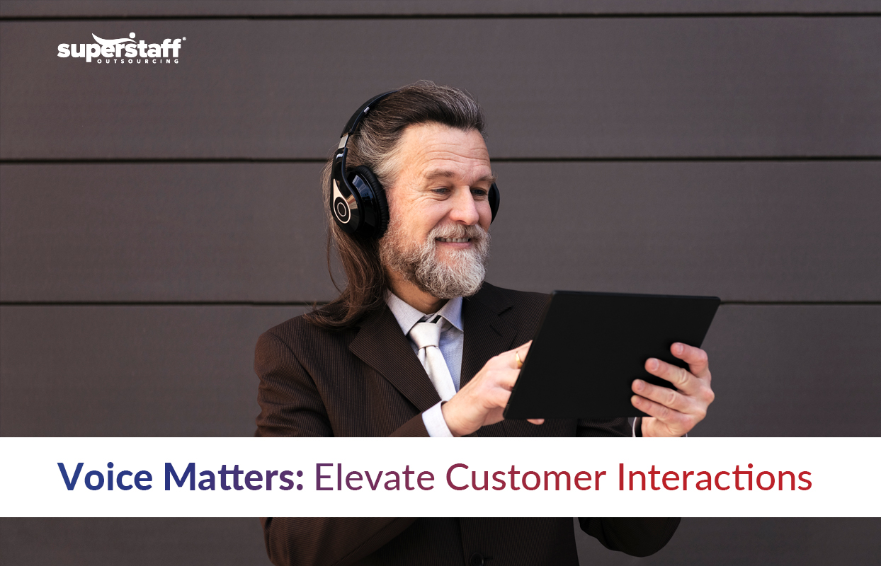 The featured image for the blog focusing on your customer service voice. Its an image of the tagline with a business man on call.