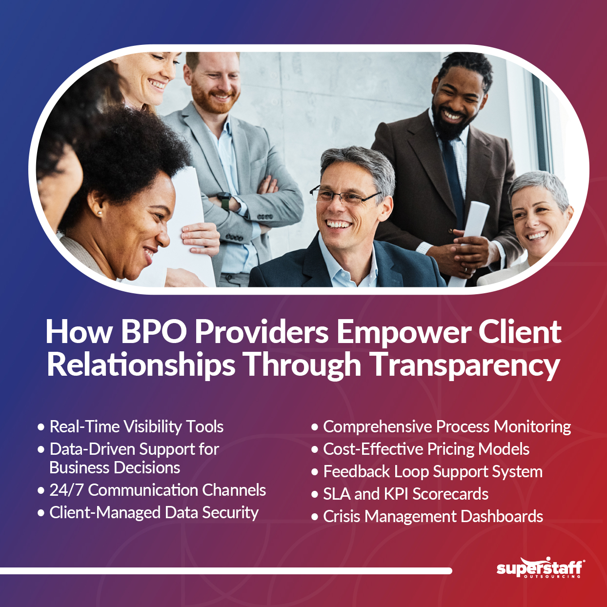 an infographic showing how an outsourcing provider fosters transparency for client partnerships