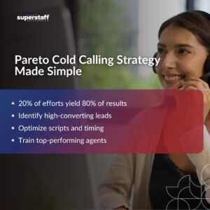 Smiling customer service agent using a headset illustrating efficient pareto cold calling strategy and lead optimization.