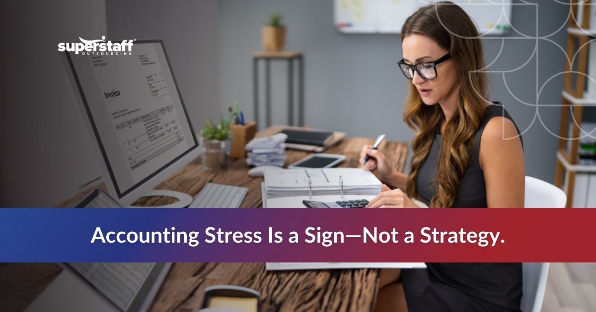 woman reviews invoices at her desk, highlighting the importance of managing accounting stress effectively.