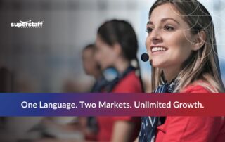 Latin American call center agent providing bilingual support in a professional office setting