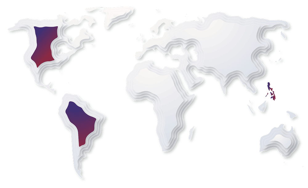 Map of SuperStaff global offices including BPO in Colombia and the Philippines