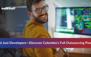 Team members working at a BPO company Colombia office