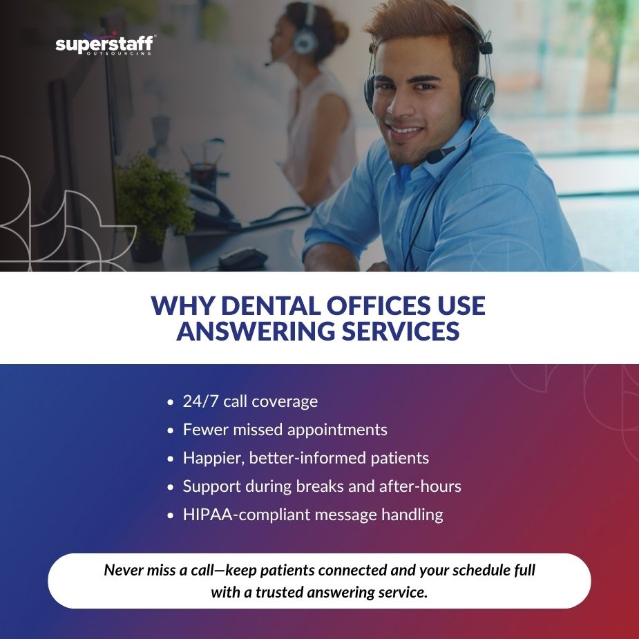 Professional using a headset at a dental phone answering service, ensuring patient connections and support.