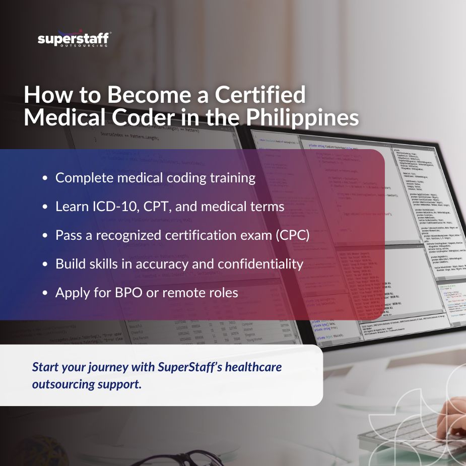Certified medical coder in the Philippines typing medical codes on a laptop