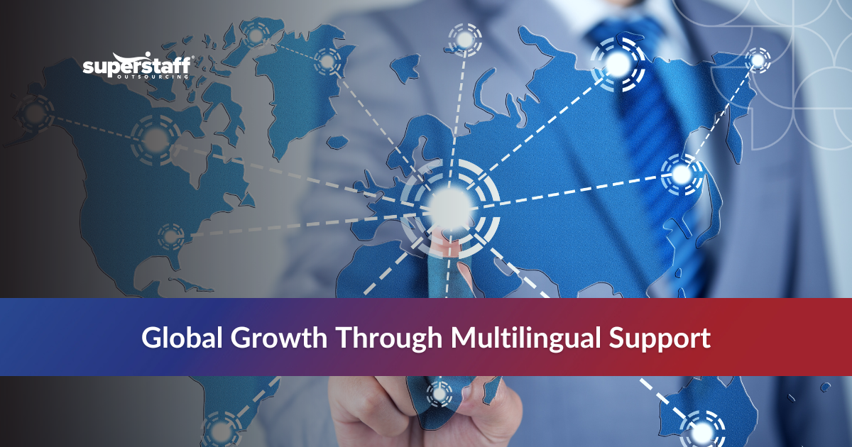 _Colombia’s Multilingual_Featured Multilingual customer service representative symbolized by globe icon with global connection icons.
