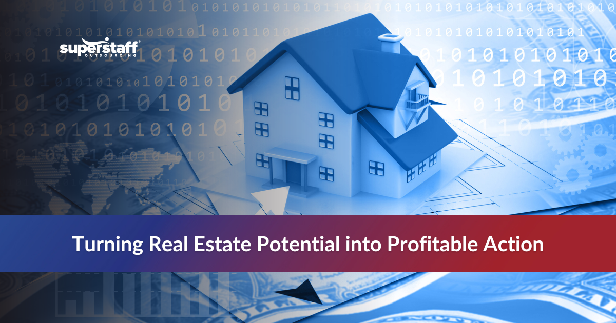 Efficiency and Sales_Featured Houses with numbers illustrating BPO for real estate services.