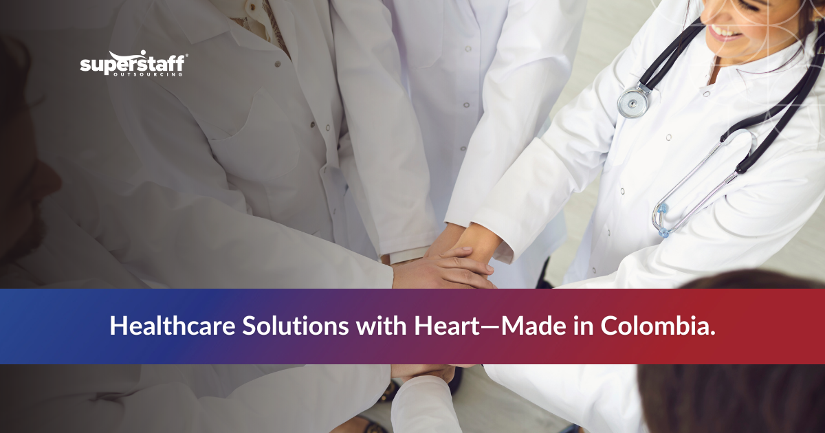 Healthcare Services in Colombia_Featured Healthcare workers putting hands together to represent teamwork in outsourced healthcare services.