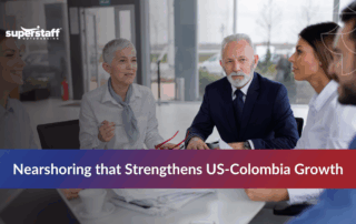 Snapshot of US-Colombia nearshoring benefits, showcasing collaboration, workforce growth, and economic ties.