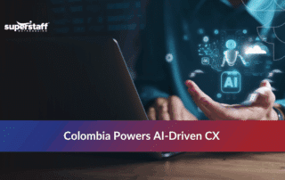 AI icons symbolizing the conversational AI vs chatbot innovation led by Colombia’s technology and BPO sectors.