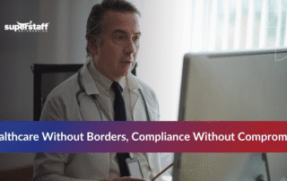 Healthcare worker managing patient information while ensuring healthcare data compliance.