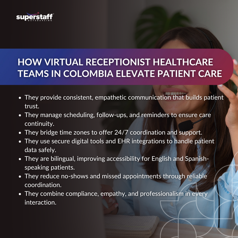 Virtual receptionist healthcare team member on headset providing patient care coordination services