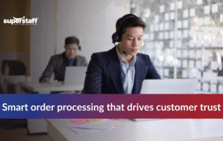 Call center agents working as part of an ecommerce order processor job team ensuring accurate order management