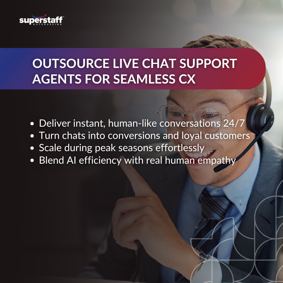 Outsource live chat support agent wearing headset providing customer service for seamless CX