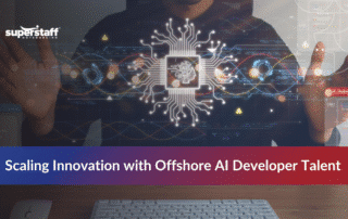 Icons of AI and global connections representing offshore AI developers