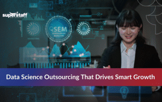 Professional analyzing data visualizations demonstrating data science outsourcing benefits and analytics
