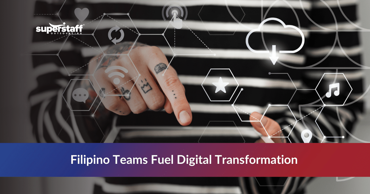 Filipino Teams Fuel Digital Transformation Digital back office support service with Filipino team member accessing cloud technology interface
