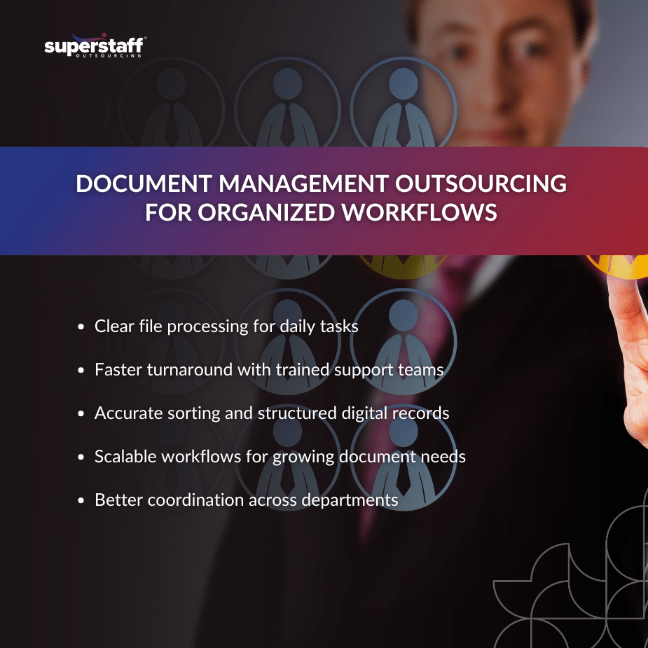 Document management outsourcing benefits with professional organizing digital files and workflows