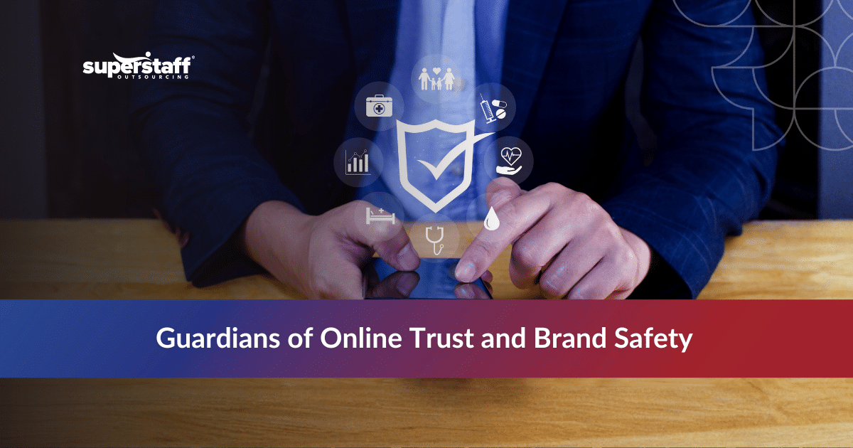 Content moderation manager reviewing online posts to protect brand reputation