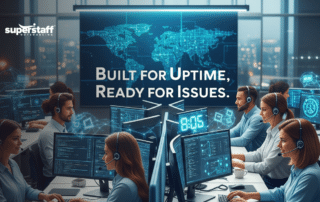 Nearshore tech support call center agents managing system uptime and resolving technical issues