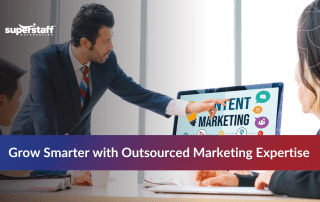 Screen showing content marketing dashboard representing online marketing outsourcing for faster business growth.