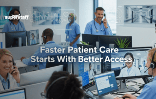 A healthcare professional using a multichannel contact center platform to manage patient inquiries and reduce communication gaps.