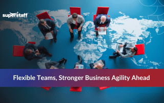 Outsourcing workforce concept shown with global workforce icons symbolizing agility and international collaboration.