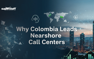 Call center consultants discussing nearshore support strategies in Colombia