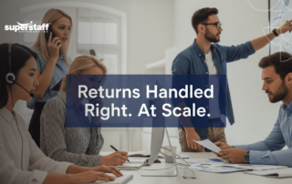 E-commerce team handling returns management service operations in warehouse