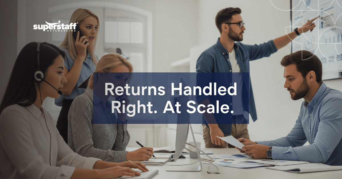 E-commerce team handling returns management service operations in warehouse