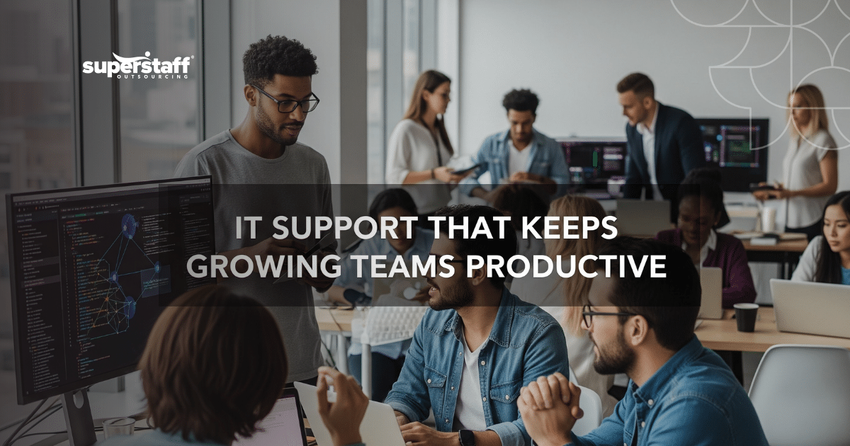 Outsourced IT support services team assisting businesses with system maintenance, troubleshooting, and scalable IT solutions.