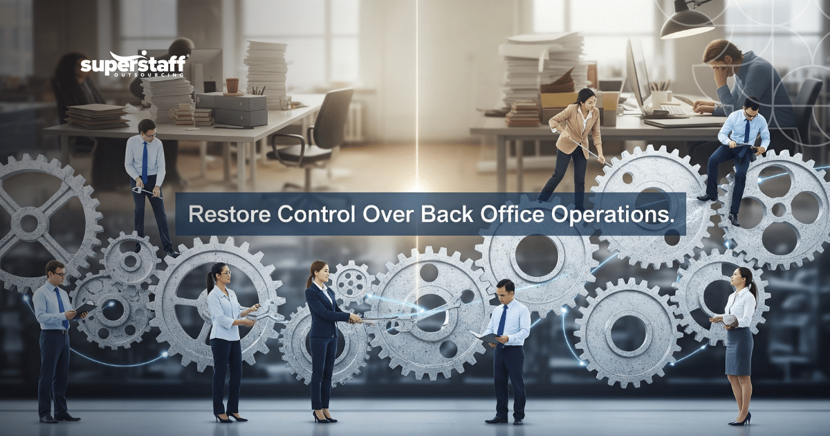 Professionals managing back office process outsourcing for finance and administration