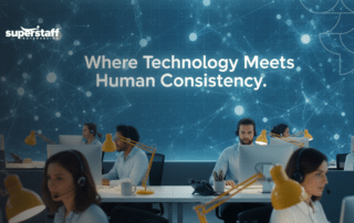 Support agents with headsets working at computers, showcasing an integrated omnichannel customer support platform.