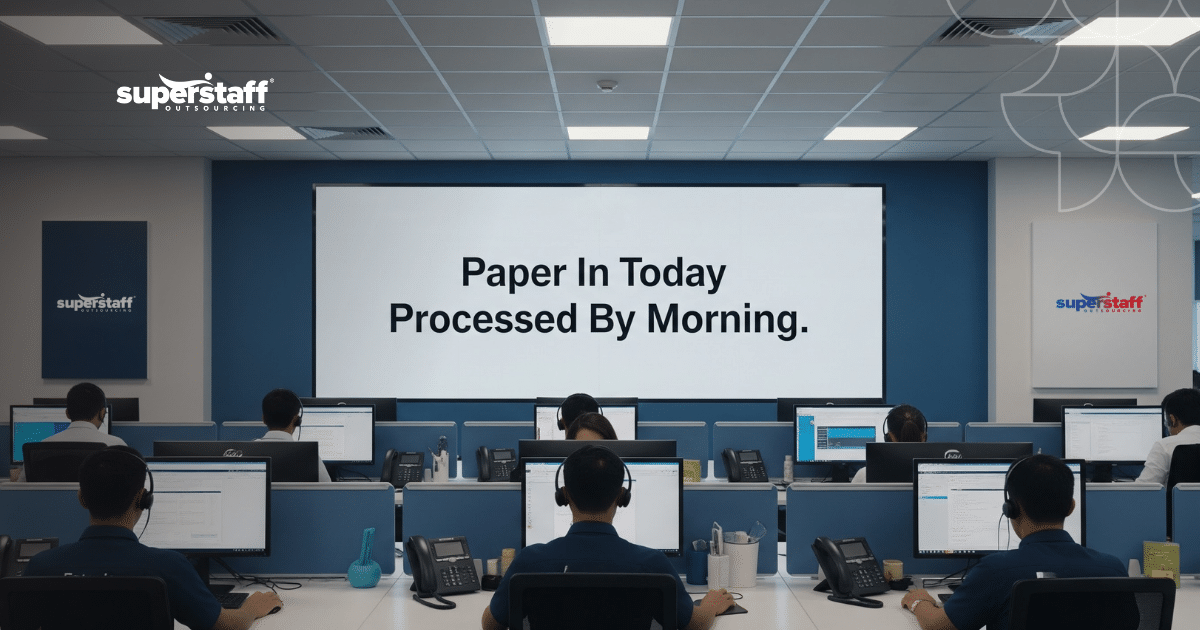 Mailroom outsourcing team in the Philippines processing documents and reducing mailroom backlogs