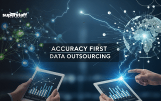Team managing data processing outsource tasks for accurate business data
