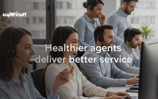 Nearshore contact center team in Colombia supporting customers while maintaining balanced workloads to reduce agent burnout.