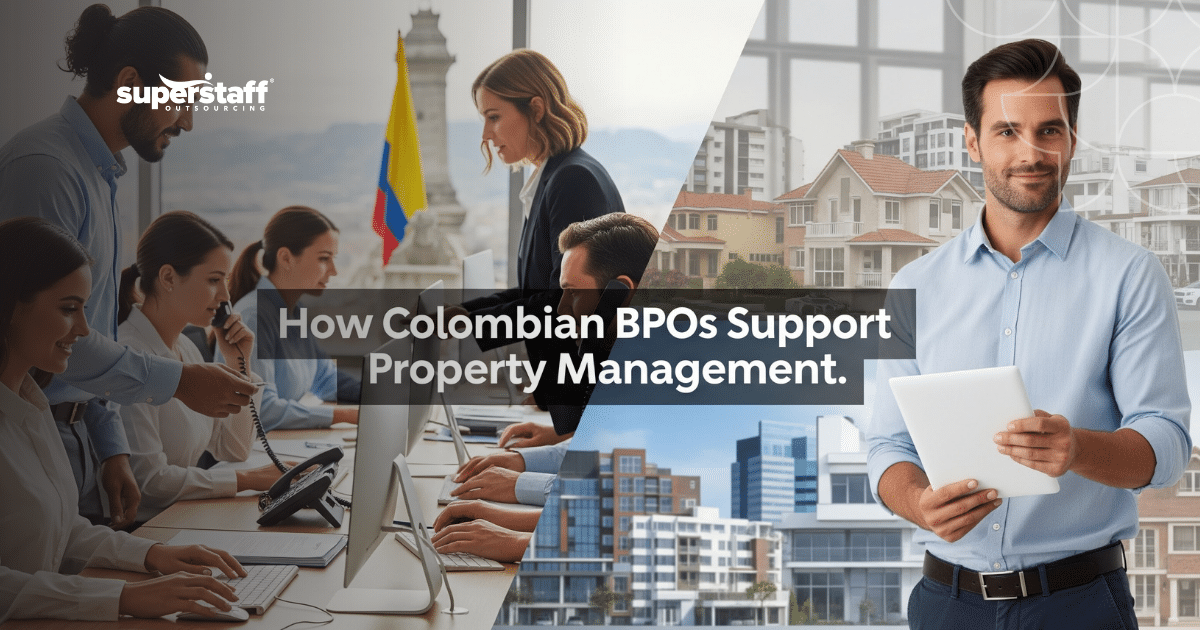 Outsourcing in real estate industry showing Colombian BPO team supporting property management and tenant communication tasks.