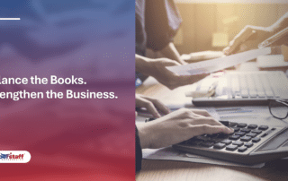 An accountant uses a calculator and pen for accounts payable vs receivable management at a modern desk.