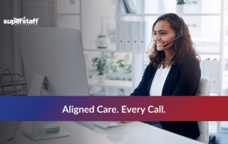 Professional agent with a headset at her desk, delivering a reliable home health care answering service.