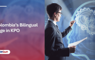 Professionals collaborate on strategy to illustrate knowledge process outsourcing services.